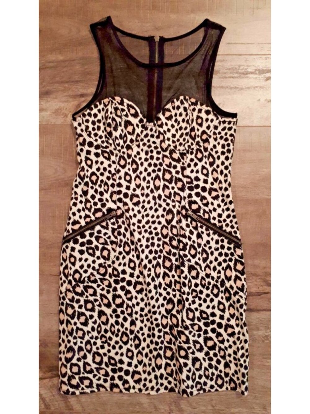 H&M Divided Leopard Sheer Black Multi Zip Dress ( 10 )